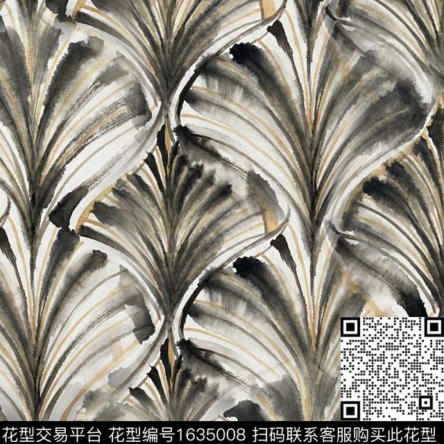 扇形抽象水墨风数码印花花型下载（图片编号: 1635008） - 瓦栏（Walan）