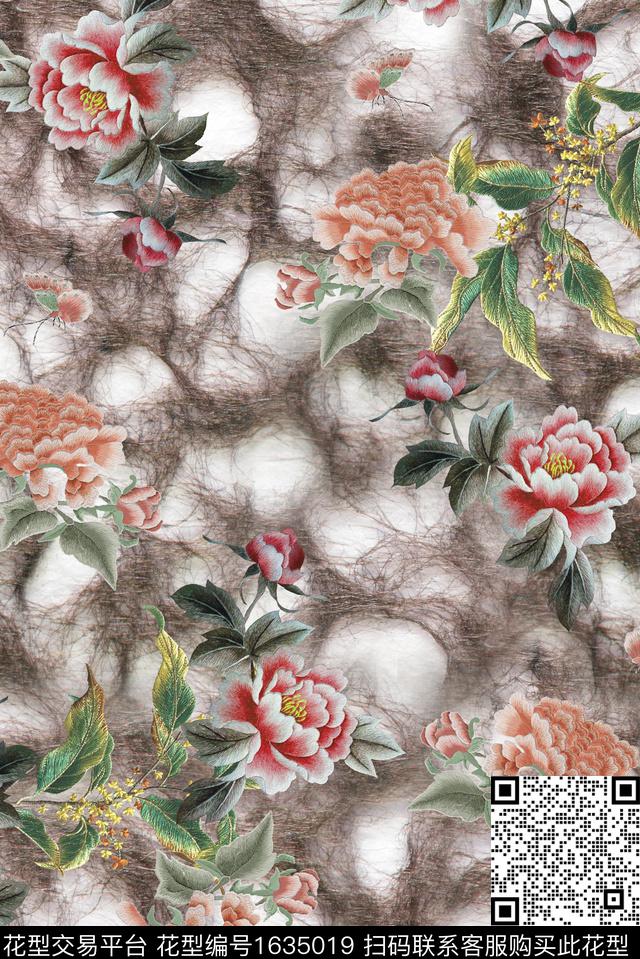花卉中老年刺绣数码印花花型下载（图片编号: 1635019） - 瓦栏（Walan）