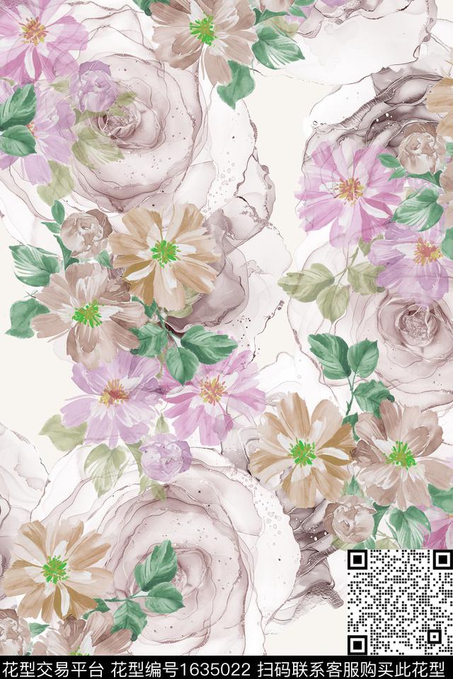 抽象花卉小碎花水彩花卉数码印花花型下载（图片编号: 1635022） - 瓦栏（Walan）