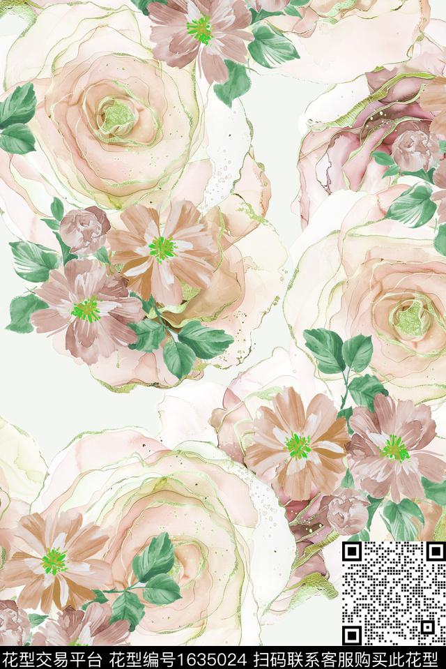 抽象花卉小碎花水彩花卉数码印花花型下载（图片编号: 1635024） - 瓦栏（Walan）