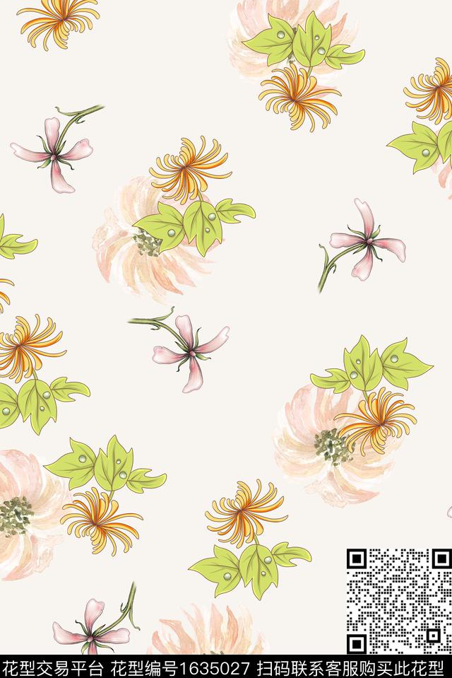 小清新花卉水彩花卉数码印花花型下载（图片编号: 1635027） - 瓦栏（Walan）