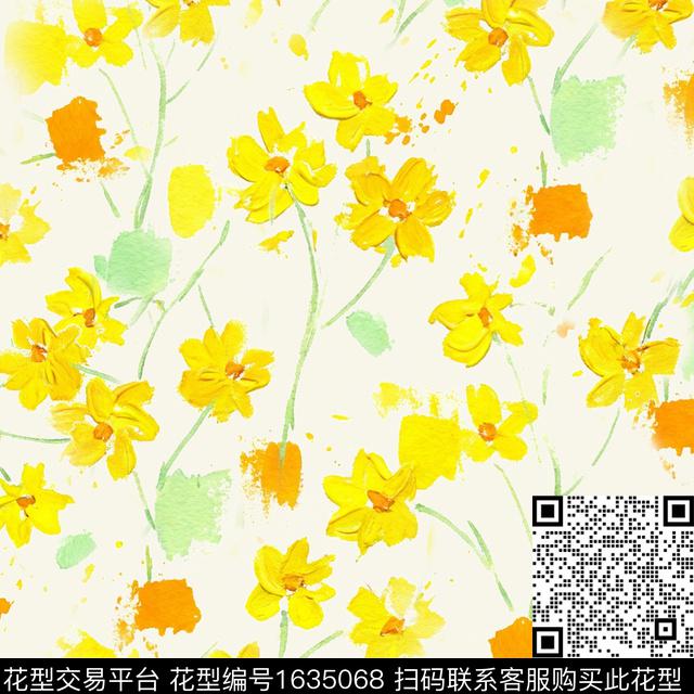 肌理花卉油画花型数码印花花型下载（图片编号: 1635068） - 瓦栏（Walan）