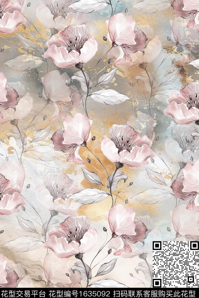 花卉水彩花卉影花数码印花花型下载（图片编号: 1635092） - 瓦栏（Walan）
