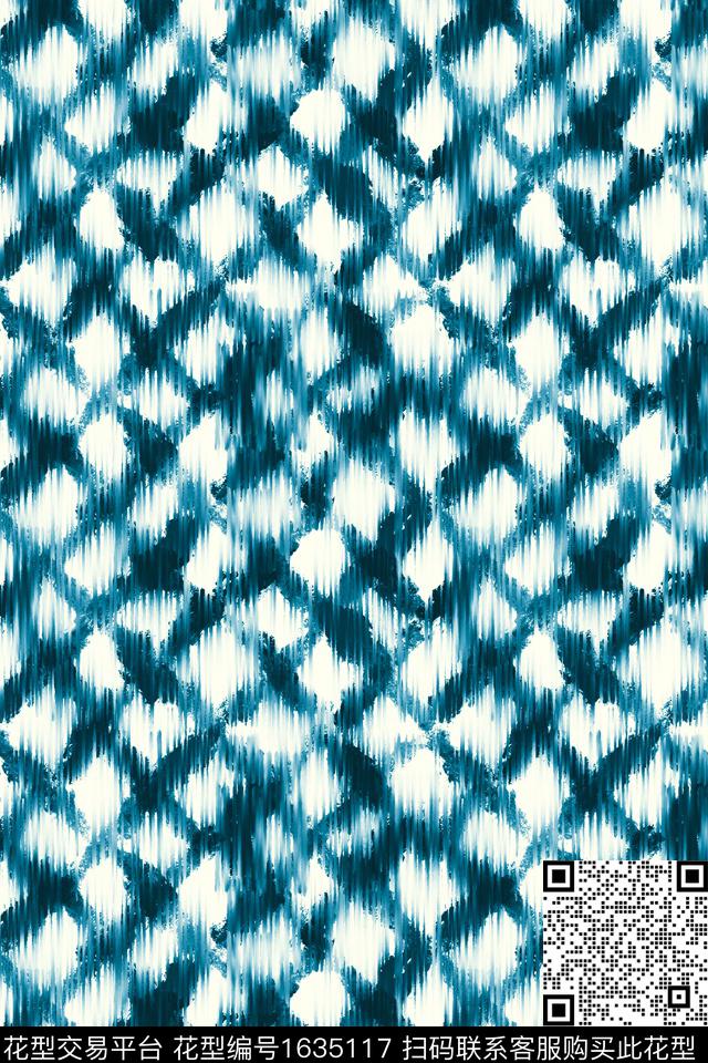 复古格子朦胧花卉数码印花花型下载（图片编号: 1635117） - 瓦栏（Walan）