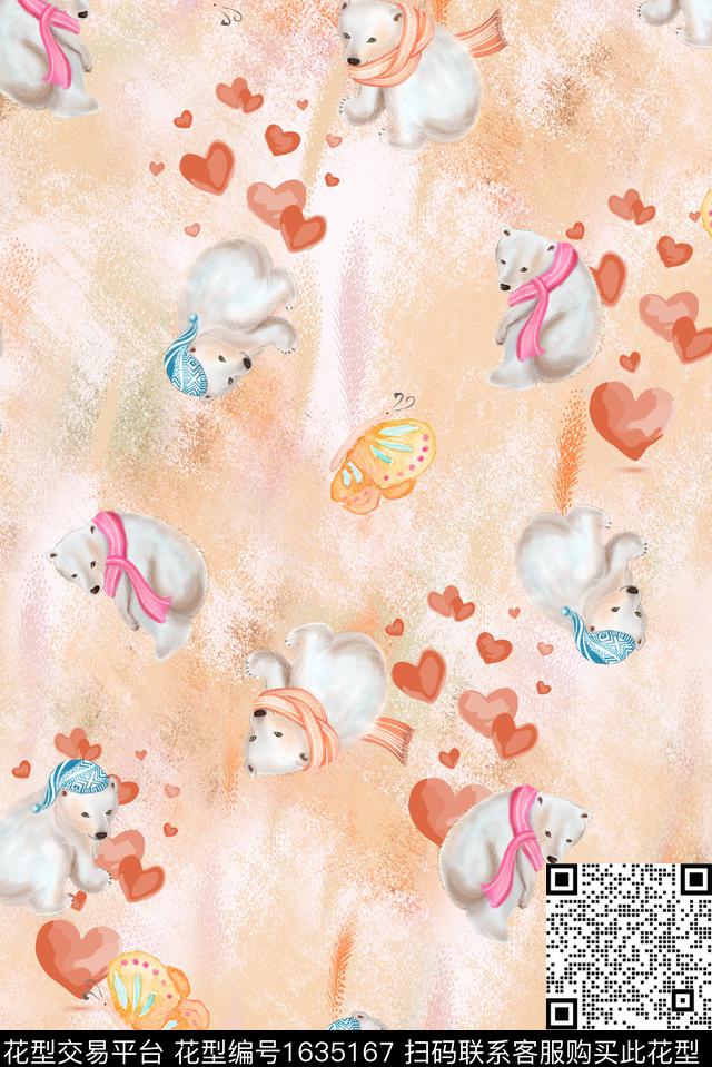 趣味熊蝴蝶数码印花花型下载（图片编号: 1635167） - 瓦栏（Walan）