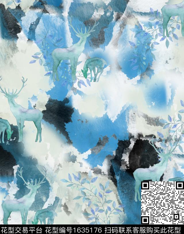 晕染肌理水彩花卉动物花卉数码印花花型下载（图片编号: 1635176） - 瓦栏（Walan）