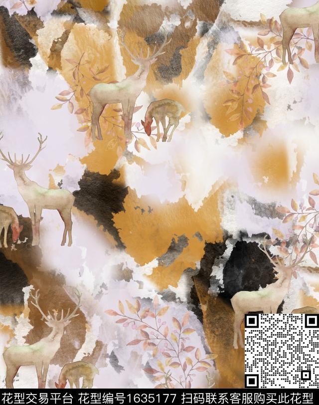 水彩抽象鹿数码印花花型下载（图片编号: 1635177） - 瓦栏（Walan）