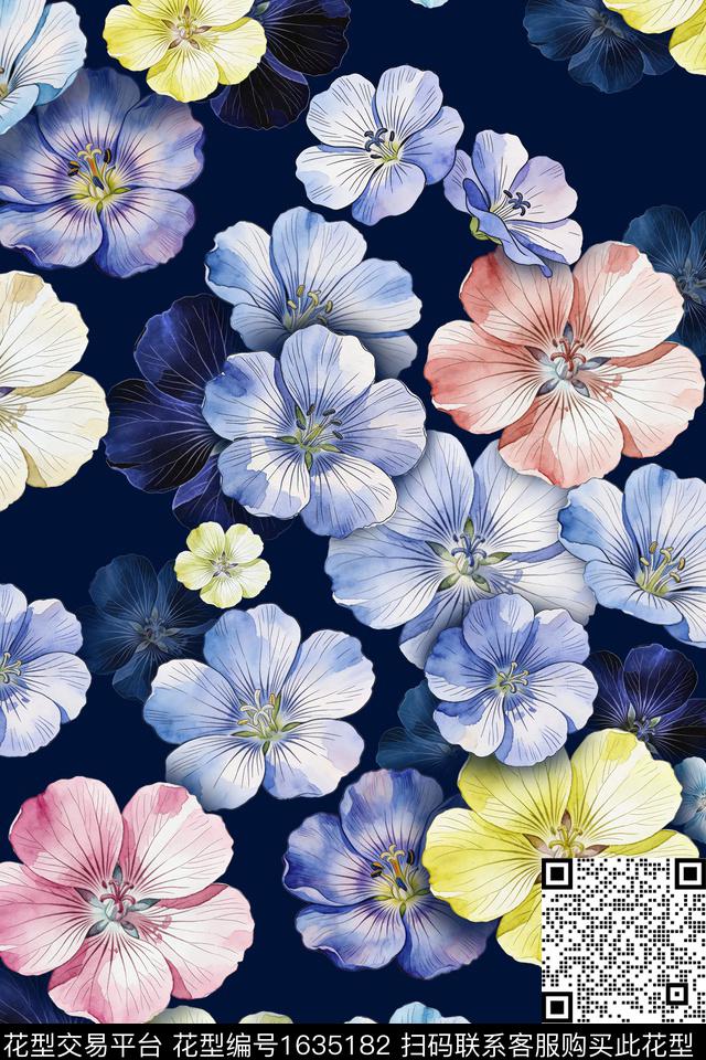植物花卉水彩花卉数码印花花型下载（图片编号: 1635182） - 瓦栏（Walan）