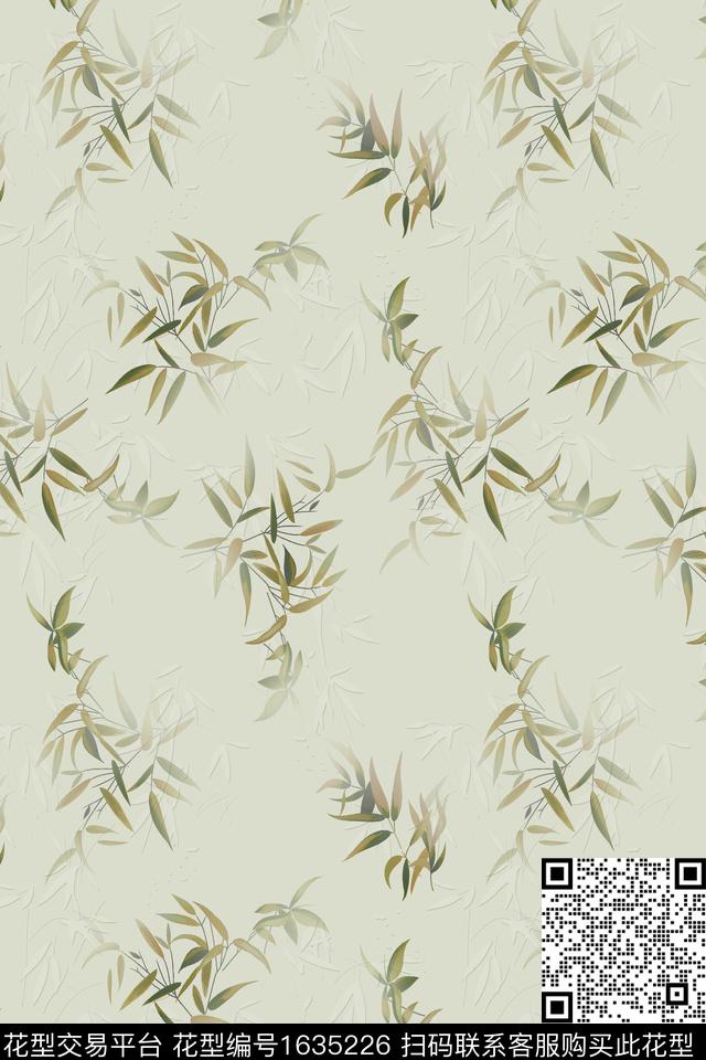 竹子中国风竹叶数码印花花型下载（图片编号: 1635226） - 瓦栏（Walan）