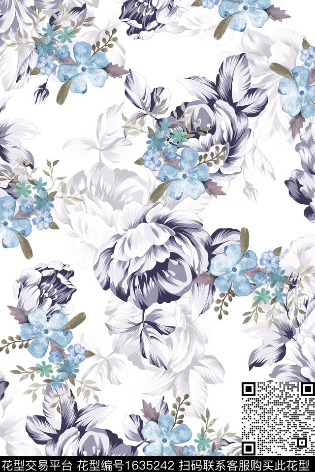 中国风玫瑰花小碎花数码印花花型下载（图片编号: 1635242） - 瓦栏（Walan）