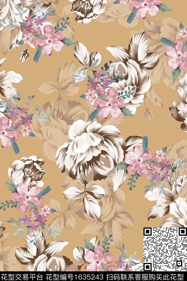中国风玫瑰花小碎花数码印花花型下载（图片编号: 1635243） - 瓦栏（Walan）