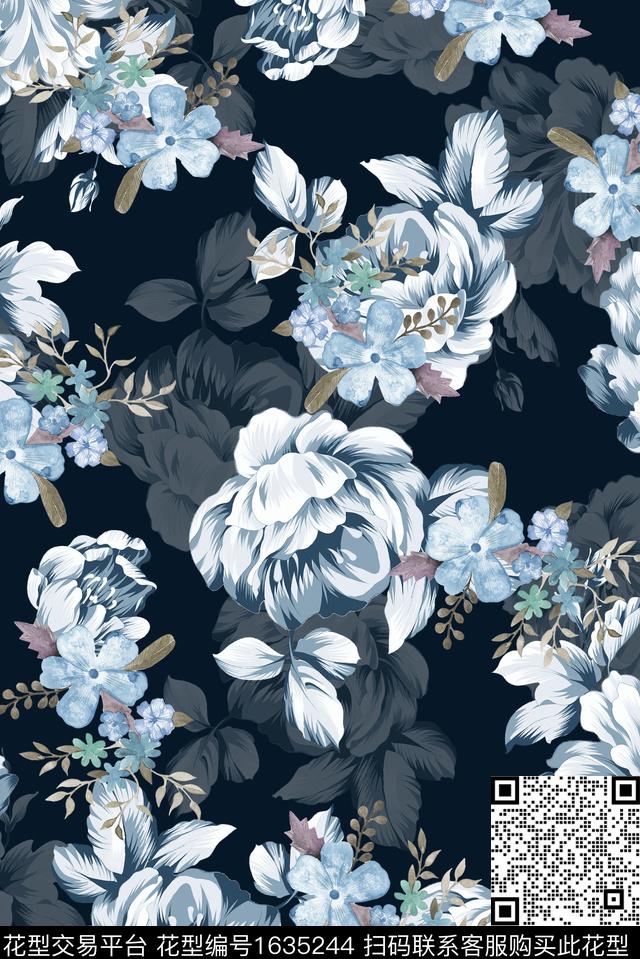 中国风玫瑰花小碎花数码印花花型下载（图片编号: 1635244） - 瓦栏（Walan）