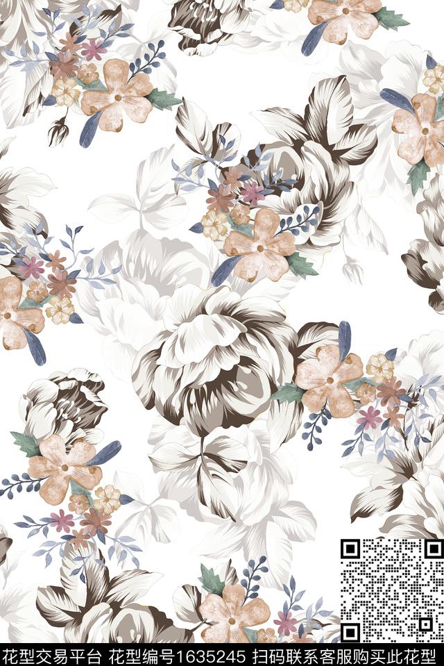 花卉大花影花数码印花花型下载（图片编号: 1635245） - 瓦栏（Walan）