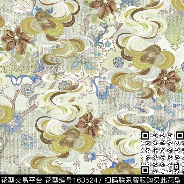 晕染肌理古典花纹民族风数码印花花型下载（图片编号: 1635247） - 瓦栏（Walan）