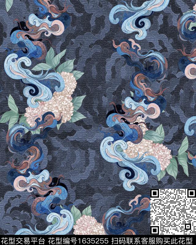 古典花纹绣球花水彩花卉数码印花花型下载（图片编号: 1635255） - 瓦栏（Walan）