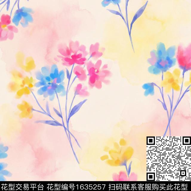 小清新花卉水彩花卉数码印花花型下载（图片编号: 1635257） - 瓦栏（Walan）