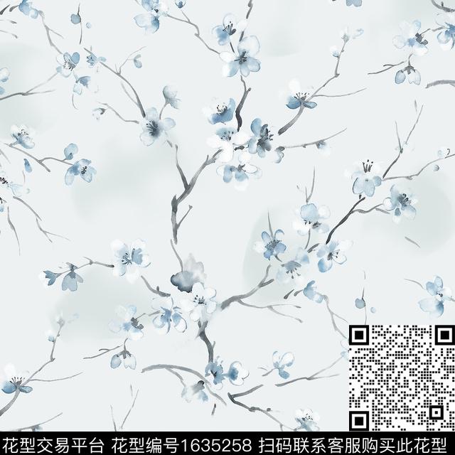 花卉新中式水彩花卉数码印花花型下载（图片编号: 1635258） - 瓦栏（Walan）