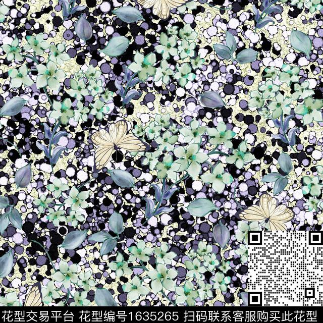 小碎花肌理花卉蝴蝶数码印花花型下载（图片编号: 1635265） - 瓦栏（Walan）