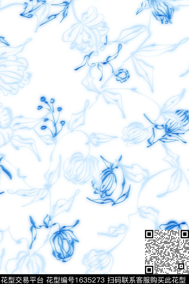 小清新清爽底花卉花卉数码印花花型下载（图片编号: 1635273） - 瓦栏（Walan）