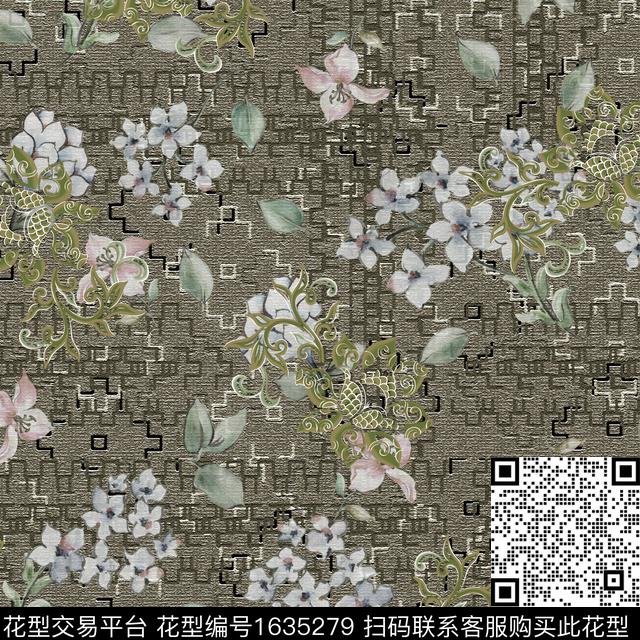 古典花纹彩色几何小碎花数码印花花型下载（图片编号: 1635279） - 瓦栏（Walan）