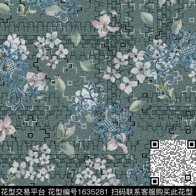 花卉中老年民族花卉数码印花花型下载（图片编号: 1635281） - 瓦栏（Walan）