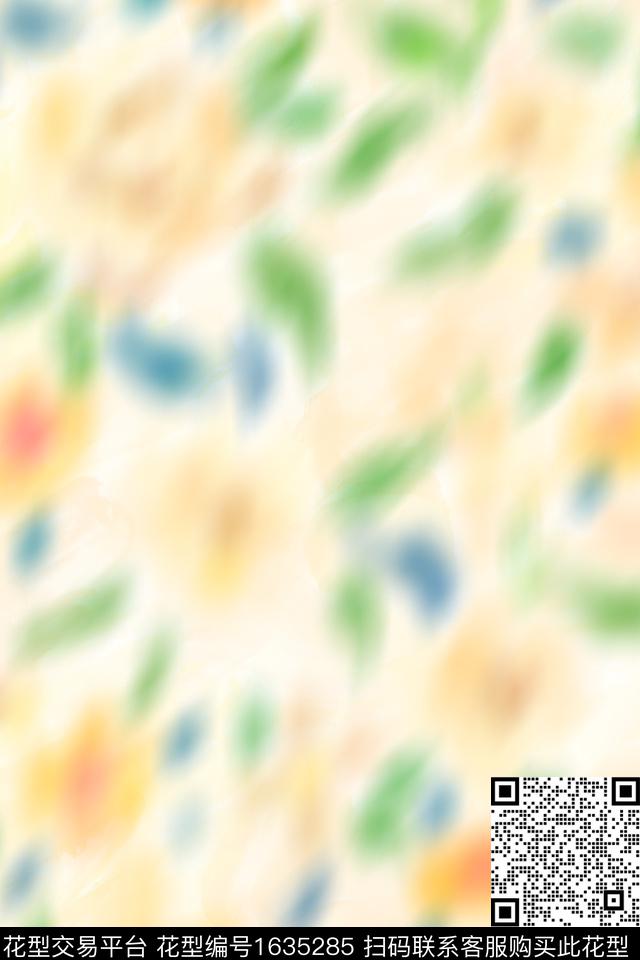 清爽底花卉花卉肌理数码印花花型下载（图片编号: 1635285） - 瓦栏（Walan）