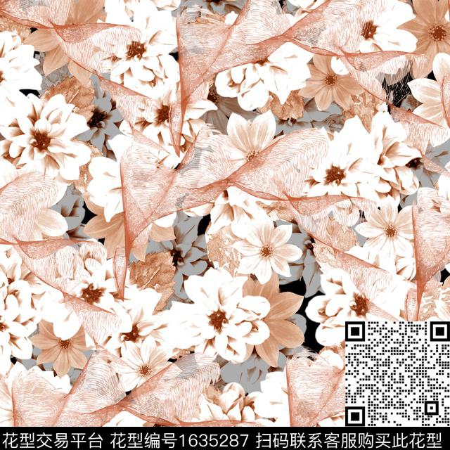 花卉水彩花卉影花数码印花花型下载（图片编号: 1635287） - 瓦栏（Walan）