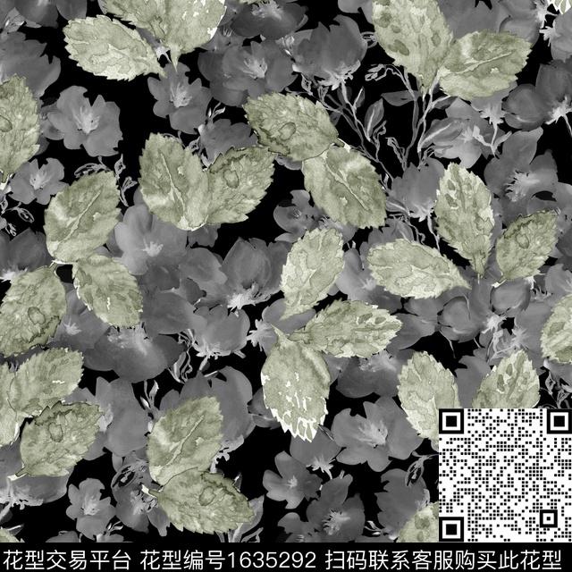 抽象花卉水彩花卉绿植树叶数码印花花型下载（图片编号: 1635292） - 瓦栏（Walan）