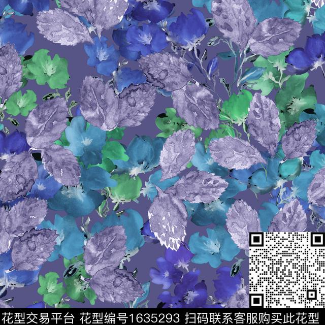 抽象花卉水彩花卉绿植树叶数码印花花型下载（图片编号: 1635293） - 瓦栏（Walan）