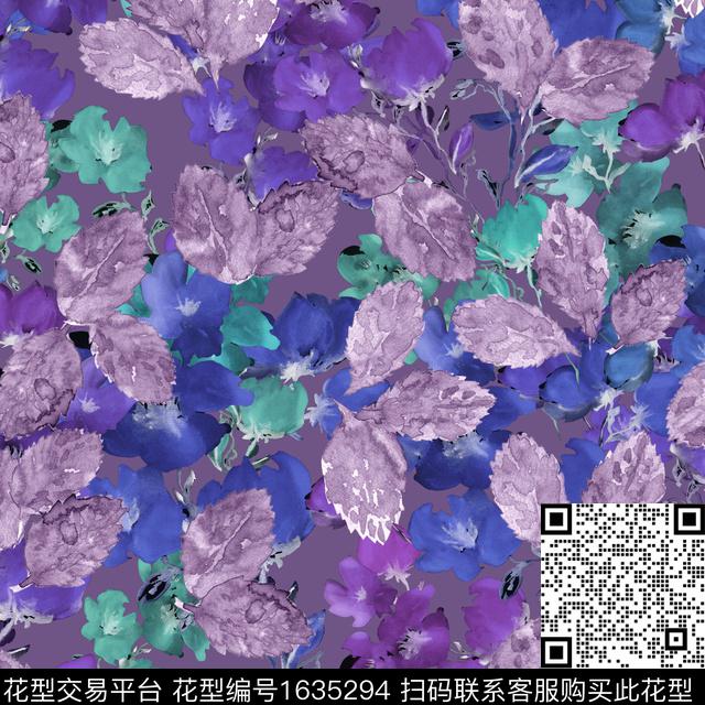 抽象花卉水彩花卉绿植树叶数码印花花型下载（图片编号: 1635294） - 瓦栏（Walan）