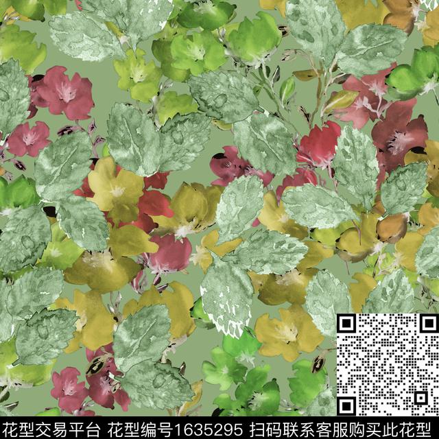 花卉抽象花卉水彩花卉数码印花花型下载（图片编号: 1635295） - 瓦栏（Walan）