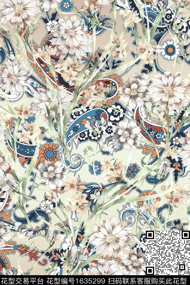 古典花纹民族风花卉数码印花花型下载（图片编号: 1635299） - 瓦栏（Walan）