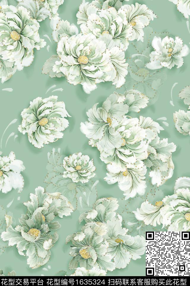 花卉抽象大花卉数码印花花型下载（图片编号: 1635324） - 瓦栏（Walan）