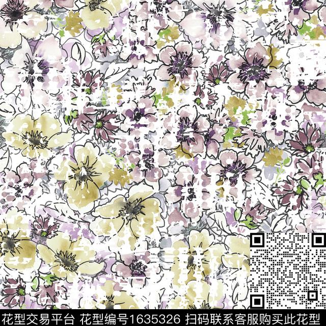 花卉水彩花卉数码印花花型下载（图片编号: 1635326） - 瓦栏（Walan）