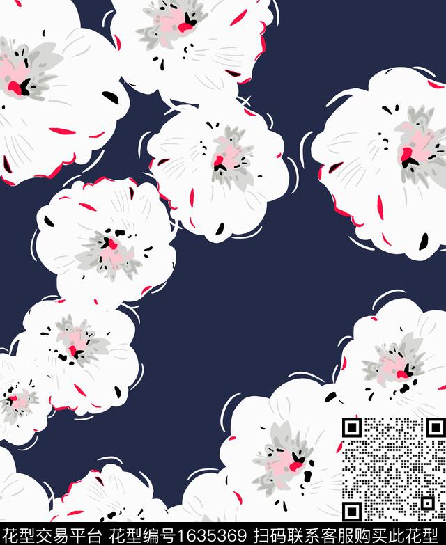 花卉大花平面花卉传统印花花型下载（图片编号: 1635369） - 瓦栏（Walan）