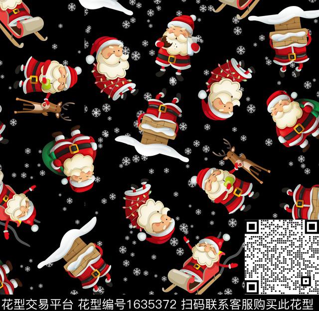 圣诞老人卡通雪橇数码印花花型下载（图片编号: 1635372） - 瓦栏（Walan）