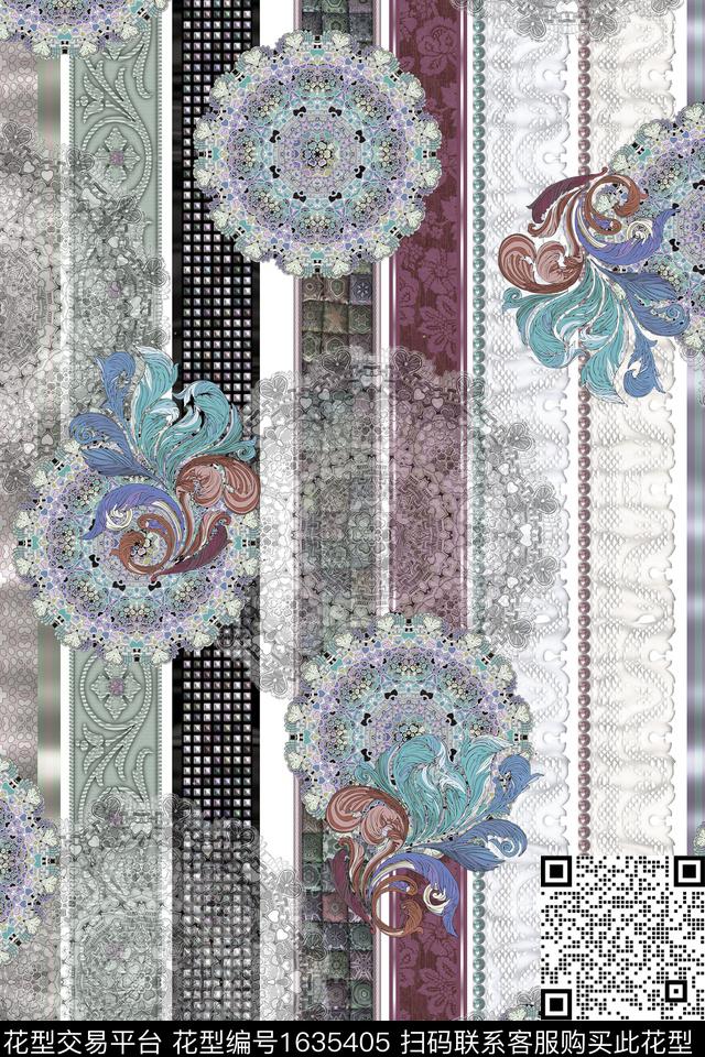 彩色几何肌理曼陀罗数码印花花型下载（图片编号: 1635405） - 瓦栏（Walan）