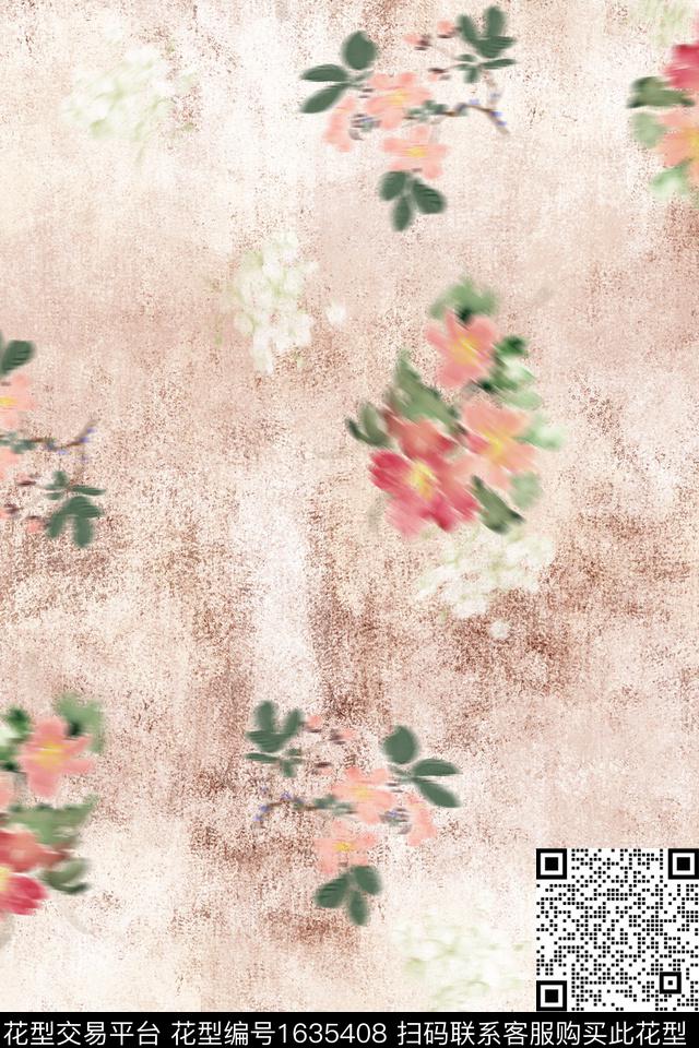 晕染肌理花卉模糊花卉数码印花花型下载（图片编号: 1635408） - 瓦栏（Walan）