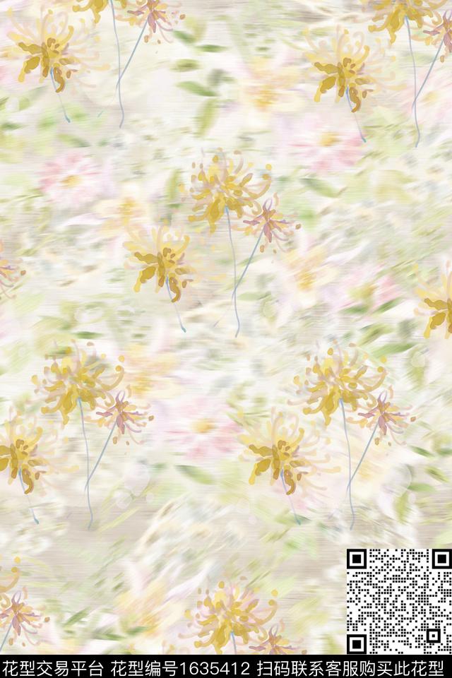 晕染肌理花卉模糊花卉数码印花花型下载（图片编号: 1635412） - 瓦栏（Walan）