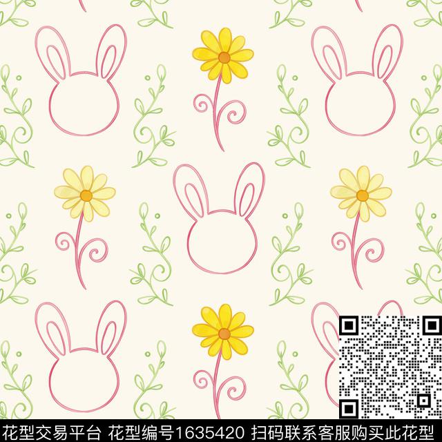 花卉兔子可爱数码印花花型下载（图片编号: 1635420） - 瓦栏（Walan）
