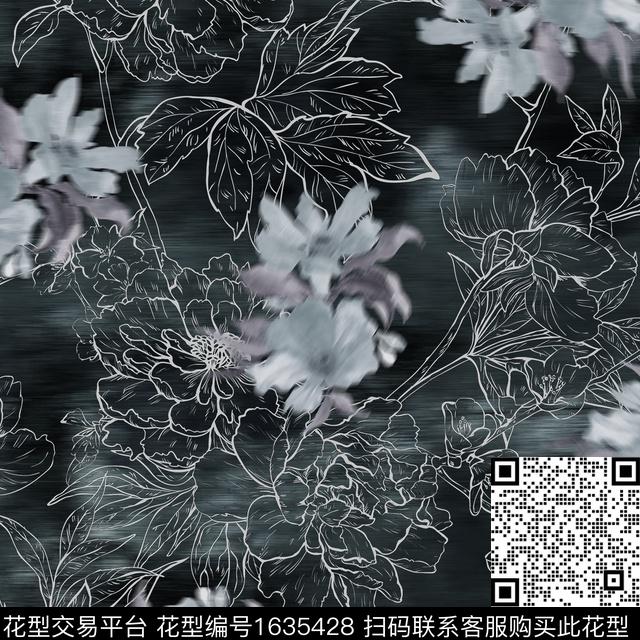 晕染肌理水彩花卉玉兰花数码印花花型下载（图片编号: 1635428） - 瓦栏（Walan）