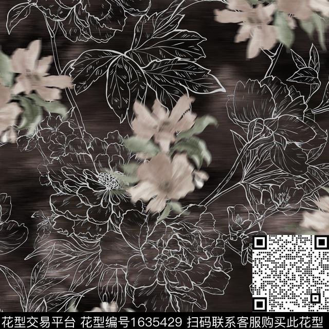 花卉线条花卉模糊花卉数码印花花型下载（图片编号: 1635429） - 瓦栏（Walan）