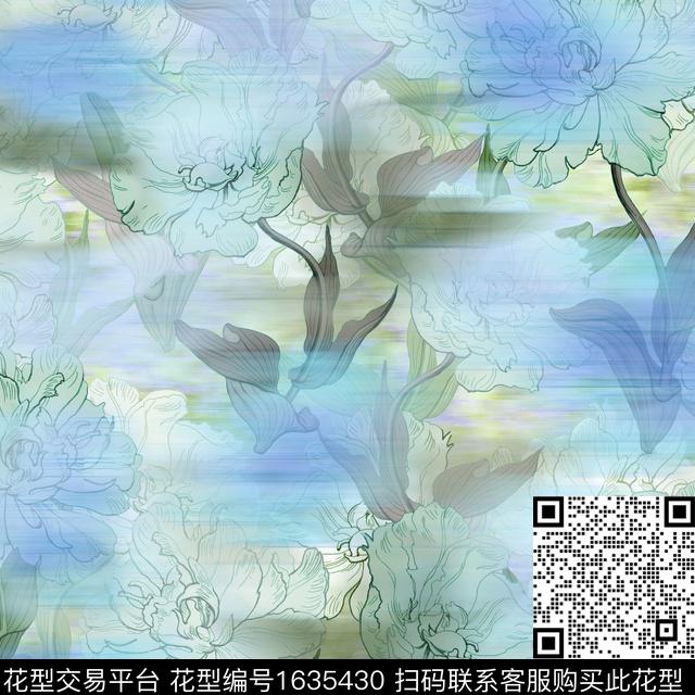 晕染肌理水彩花卉月季花数码印花花型下载（图片编号: 1635430） - 瓦栏（Walan）