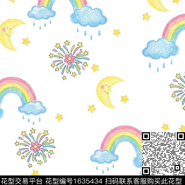 彩虹手绘月亮数码印花花型下载（图片编号: 1635434） - 瓦栏（Walan）