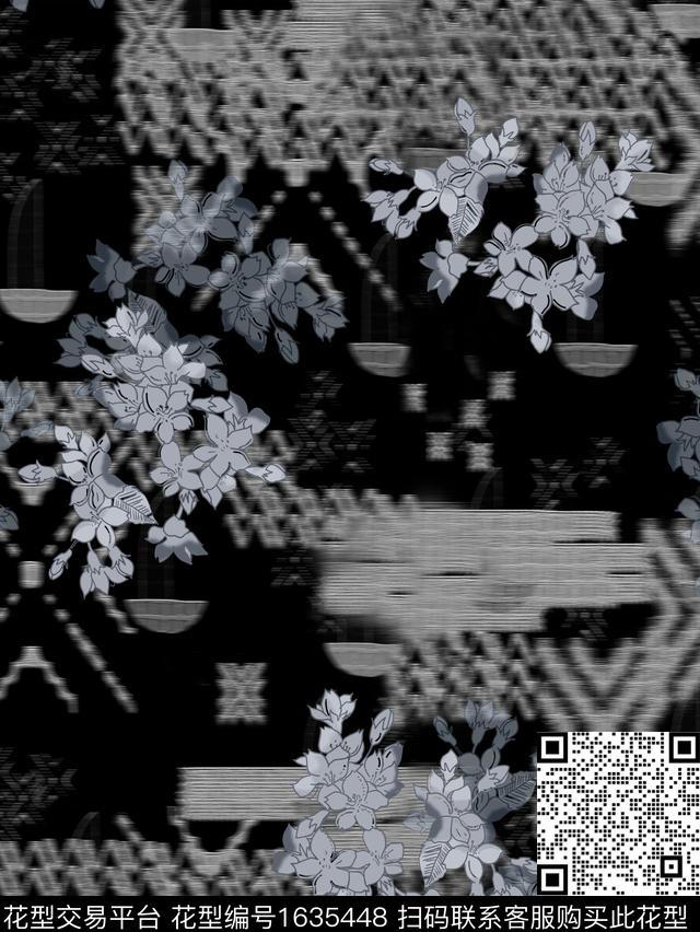 中国风晕染肌理古典花纹数码印花花型下载（图片编号: 1635448） - 瓦栏（Walan）