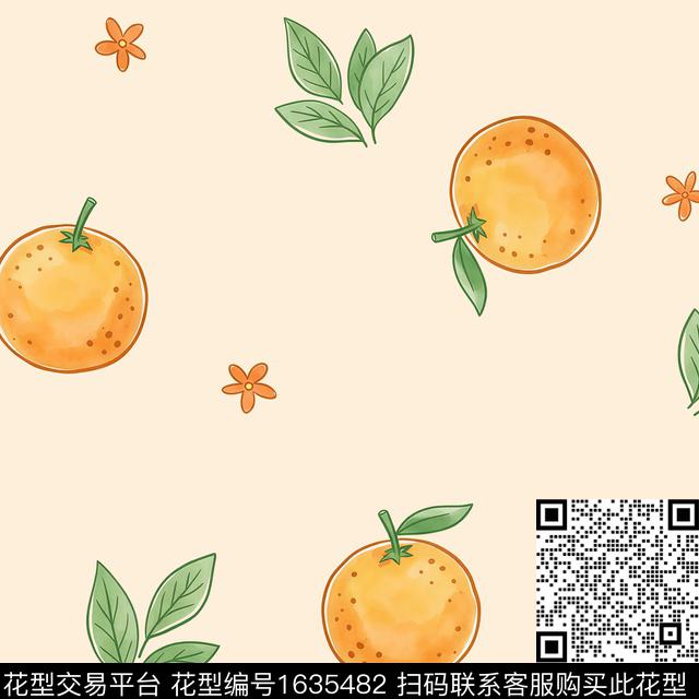 小清新手绘橘子数码印花花型下载（图片编号: 1635482） - 瓦栏（Walan）
