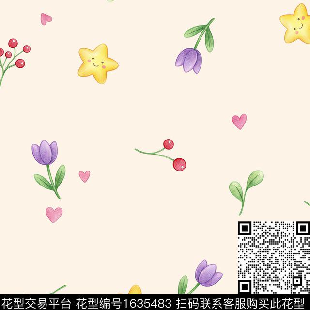 小清新小碎花樱桃数码印花花型下载（图片编号: 1635483） - 瓦栏（Walan）