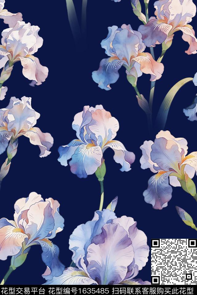 花卉水彩花卉鸢尾花数码印花花型下载（图片编号: 1635485） - 瓦栏（Walan）