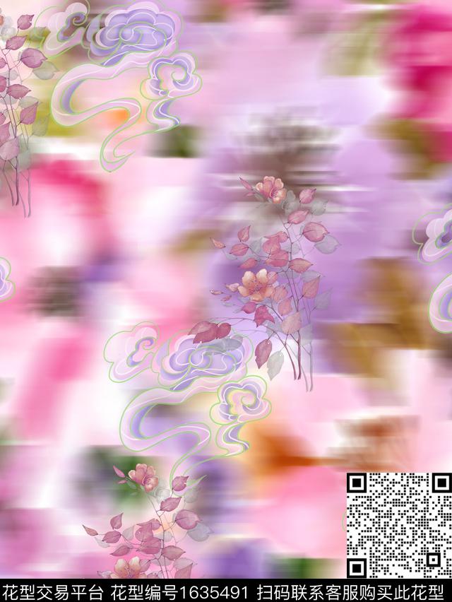 晕染肌理小碎花水彩花卉数码印花花型下载（图片编号: 1635491） - 瓦栏（Walan）