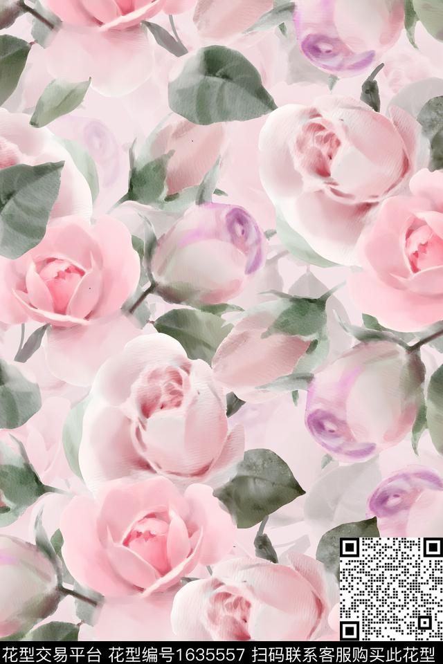 花卉水彩花卉手绘花卉数码印花花型下载（图片编号: 1635557） - 瓦栏（Walan）
